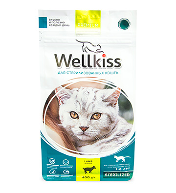 Wellkiss корм сухой для стерилизованных кошек с ягненком